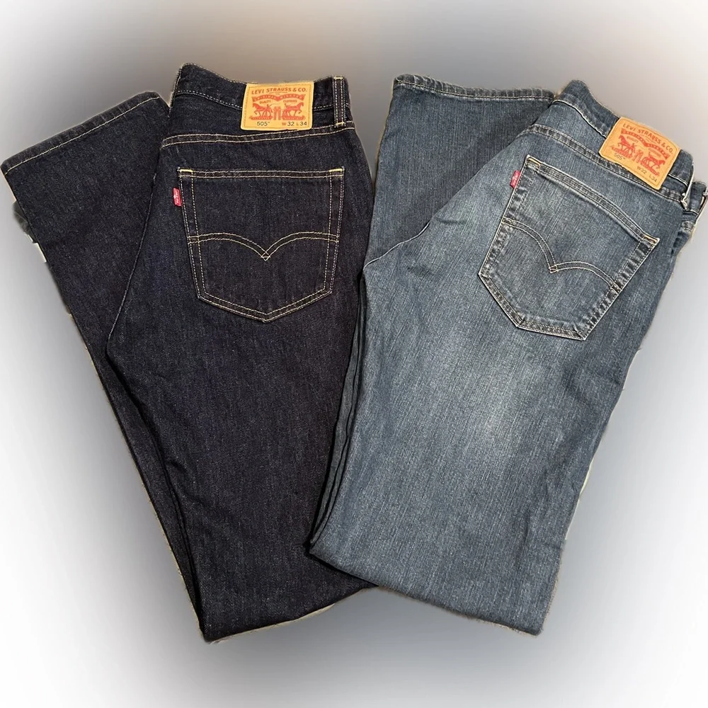 Levi's Men’s 505 Straight Leg Jeans -Dark Wash/Medium Wash -Size 32x34 / 2 Pairs